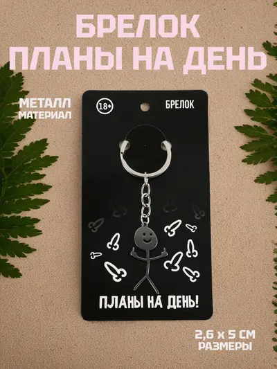 Брелок «Планы на день!», металл, 2,6×5 см, минималистичный дизайн: стикмен, значки, белая типографика — ироничный аксессуар для ключей, рюкзака, сумки